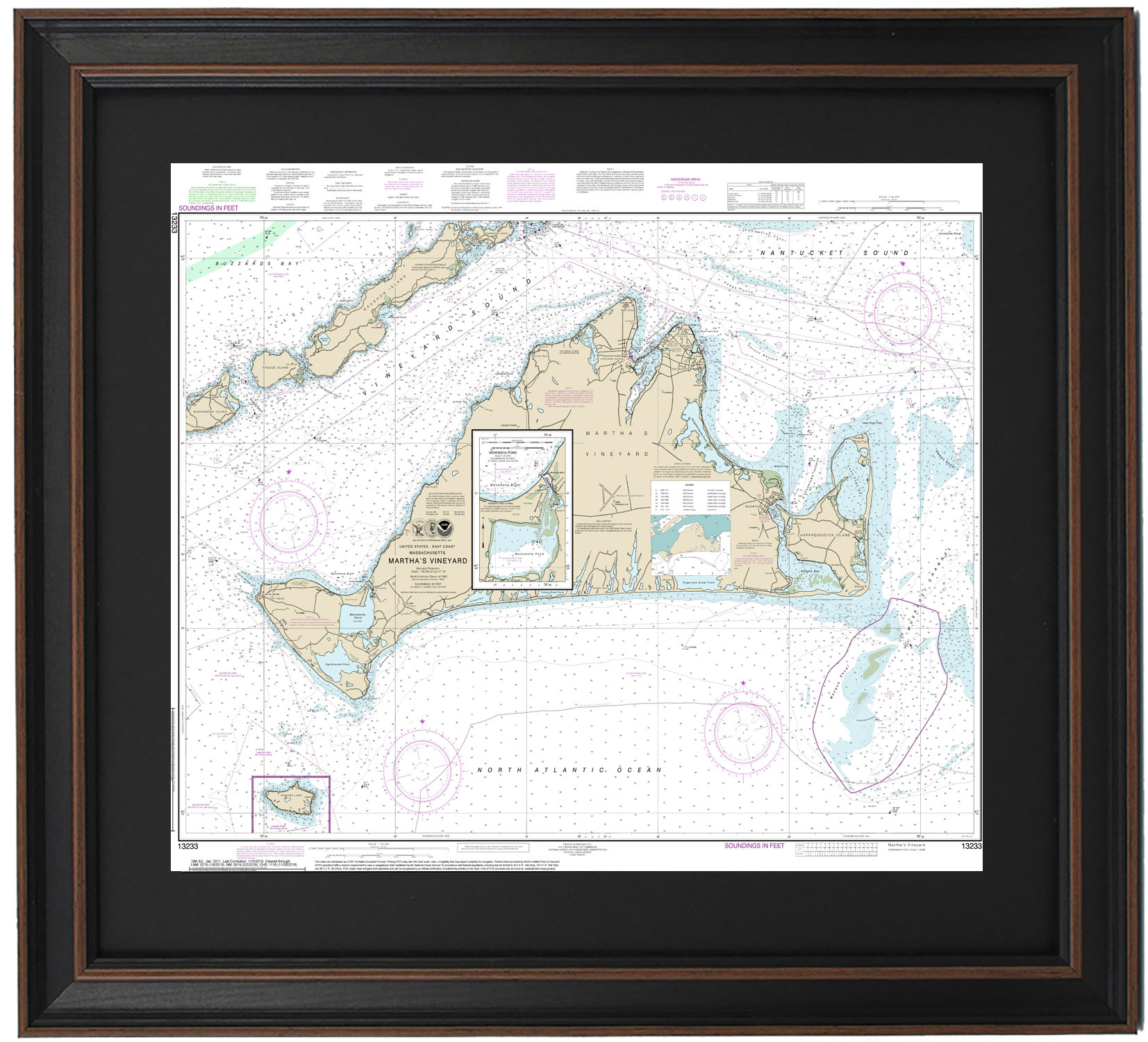 Longshore Tides Martha's Vineyard, MA Nautical Chart Framed Print